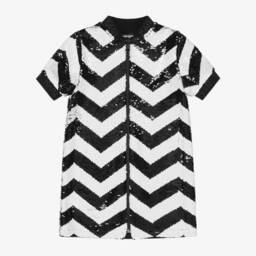 KARL LAGERFELD KIDS-Girls White & Black Chevron Sequin Dress | Childrensalon