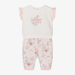 KENZO KIDS-Baby Girls Pink Floral Cotton Trouser Gift Set | Childrensalon