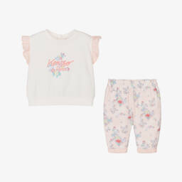 KENZO KIDS-Baby Girls Pink Floral Cotton Trouser Gift Set | Childrensalon