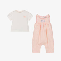 KENZO KIDS-Baby Girls Pink Floral Dungaree Set | Childrensalon
