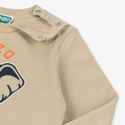 KENZO KIDS-طقم رياضي بشعار الفيل قطن جيرسي لون بيج | Childrensalon