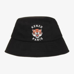KENZO KIDS-Black Cotton Lucky Tiger Bucket Hat | Childrensalon
