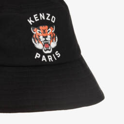 KENZO KIDS-Black Cotton Lucky Tiger Bucket Hat | Childrensalon