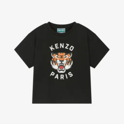 Black Lucky Tiger Cotton T-Shirt