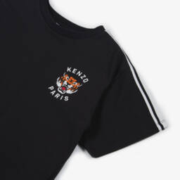 KENZO KIDS-Black Organic Cotton Piqué Lucky Tiger T-Shirt | Childrensalon