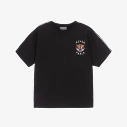 KENZO KIDS-Black Organic Cotton Piqué Lucky Tiger T-Shirt | Childrensalon
