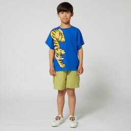 KENZO KIDS-Blue Organic Cotton Tiger Print T-Shirt | Childrensalon