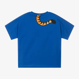KENZO KIDS-Blue Organic Cotton Tiger Print T-Shirt | Childrensalon