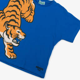 KENZO KIDS-Blue Organic Cotton Tiger Print T-Shirt | Childrensalon