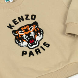 KENZO KIDS-Boys Beige Cotton Embroidered Lucky Tiger Sweatshirt | Childrensalon