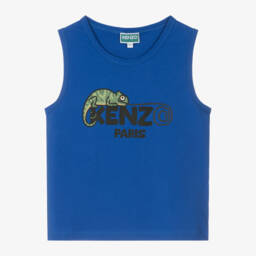KENZO KIDS-Boys Blue Organic Cotton Sleeveless Top | Childrensalon