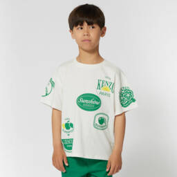 KENZO KIDS-Boys Ivory & Green Fruit Stickers T-Shirt | Childrensalon