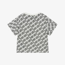 KENZO KIDS-Boys White & Black Logo Print Cotton T-Shirt | Childrensalon