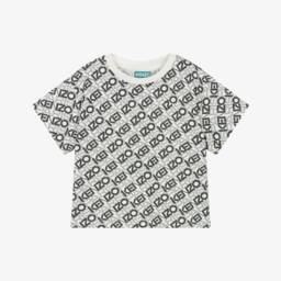 KENZO KIDS-Boys White & Black Logo Print Cotton T-Shirt | Childrensalon