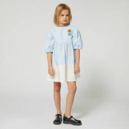 KENZO KIDS-Girls Blue Cotton Sunflower Dress | Childrensalon