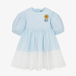 KENZO KIDS-Girls Blue Cotton Sunflower Dress | Childrensalon