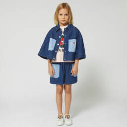 KENZO KIDS-Girls Blue Denim Seigaiha Shorts | Childrensalon