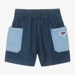 KENZO KIDS-Girls Blue Denim Seigaiha Shorts | Childrensalon