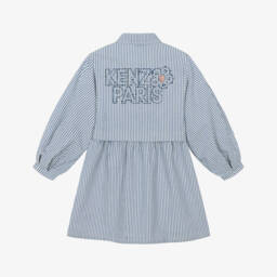 KENZO KIDS-Girls Blue Stripe Cotton Shirt Dress | Childrensalon