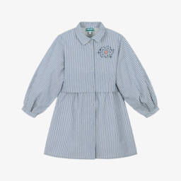 KENZO KIDS-Girls Blue Stripe Cotton Shirt Dress | Childrensalon