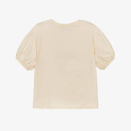 KENZO KIDS-Girls Dark Ivory Cotton Puffed Sleeve Tiger T-Shirt | Childrensalon