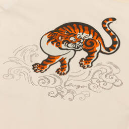 KENZO KIDS-Girls Dark Ivory Cotton Puffed Sleeve Tiger T-Shirt | Childrensalon