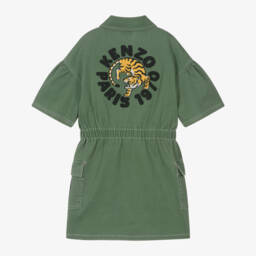 KENZO KIDS-Girls Green Denim Tiger Logo Dress | Childrensalon