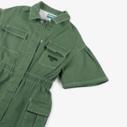 KENZO KIDS-Girls Green Denim Tiger Logo Dress | Childrensalon