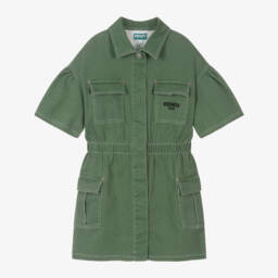 KENZO KIDS-Girls Green Denim Tiger Logo Dress | Childrensalon