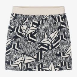 KENZO KIDS-Girls Ivory & Blue Cotton Seigaiha Skirt | Childrensalon