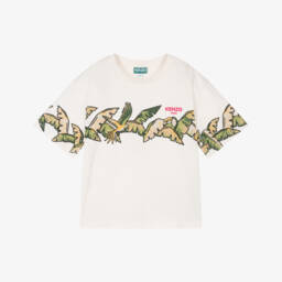 KENZO KIDS-Girls Ivory Organic Cotton Jungle Print T-Shirt | Childrensalon