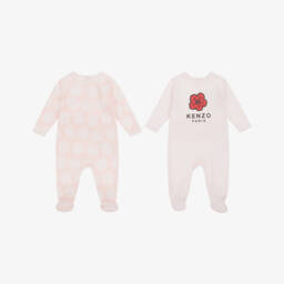 KENZO KIDS-Girls Pink Boke Flower Cotton Babygrows (2 Pack) | Childrensalon