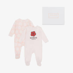 KENZO KIDS-Girls Pink Boke Flower Cotton Babygrows (2 Pack) | Childrensalon