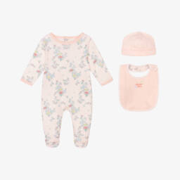KENZO KIDS-Girls Pink Cotton Babysuit Gift Set | Childrensalon
