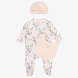 KENZO KIDS-Girls Pink Cotton Babysuit Gift Set | Childrensalon