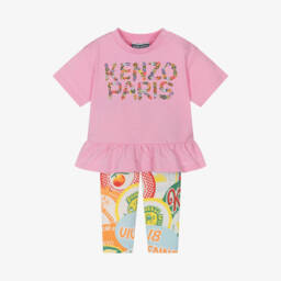 KENZO KIDS-Girls Pink Cotton Leggings Set | Childrensalon
