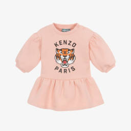 KENZO KIDS-Girls Pink Lucky Tiger Cotton Jersey Dress | Childrensalon