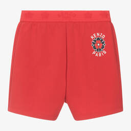KENZO KIDS-Girls Red Cotton Jersey Floral Logo Shorts | Childrensalon