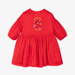 KENZO KIDS-Girls Red Satin Embroidered Snake Dress | Childrensalon