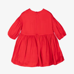 KENZO KIDS-Girls Red Satin Embroidered Snake Dress | Childrensalon