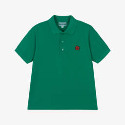 KENZO KIDS-Green Cotton Boke Flower Polo Shirt | Childrensalon
