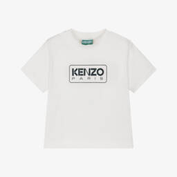 KENZO KIDS-Ivory & Black Kenzo Paris Cotton T-Shirt | Childrensalon