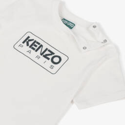 KENZO KIDS-Ivory & Black Kenzo Paris Cotton T-Shirt | Childrensalon
