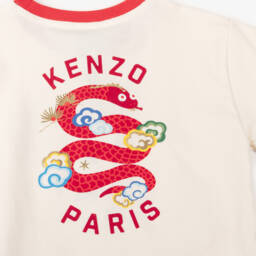 KENZO KIDS-Ivory Cotton Snake T-Shirt | Childrensalon