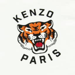 KENZO KIDS-Ivory Cotton T-Shirt with Lucky Tiger Print | Childrensalon