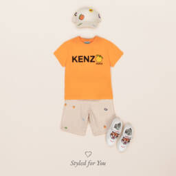 KENZO KIDS-Ivory Fruit Stickers Cotton Twill Cap | Childrensalon