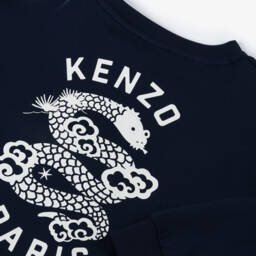 KENZO KIDS-Navy Blue Cotton Snake Top | Childrensalon