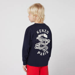 KENZO KIDS-Navy Blue Cotton Snake Top | Childrensalon