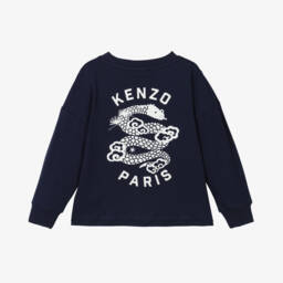 KENZO KIDS-Navy Blue Cotton Snake Top | Childrensalon