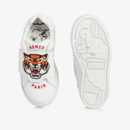 KENZO KIDS-White Leather Tiger Trainers | Childrensalon